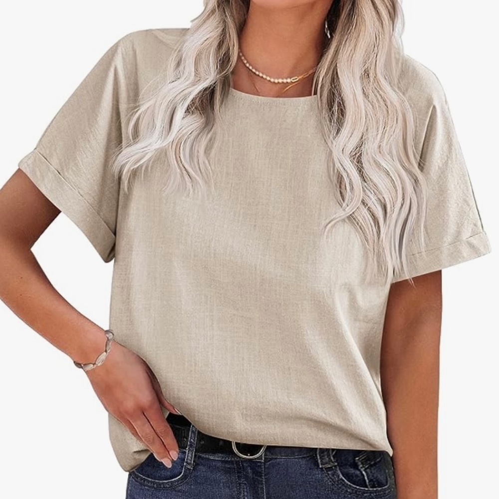 Cream/Khaki Short Sleeve Linen  Blouse NWOT